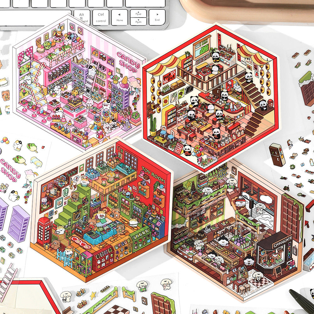 Today's Business 3D DIY Miniature Scences Sticker 4 Lovely Miniature Stickers