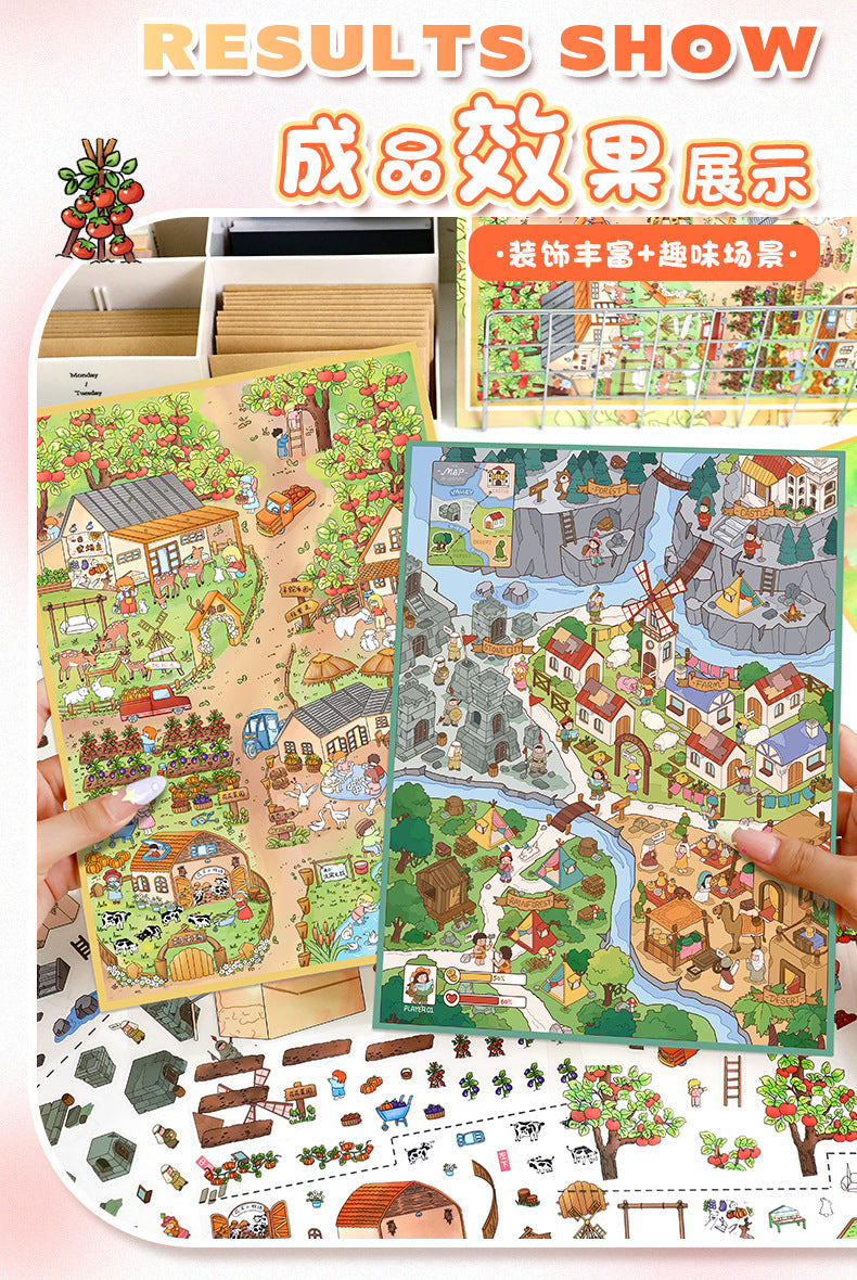 Large Farm Scene Stickers 67.0 Cute 3D Stereo Stickers Stress Relief Journal Stickers