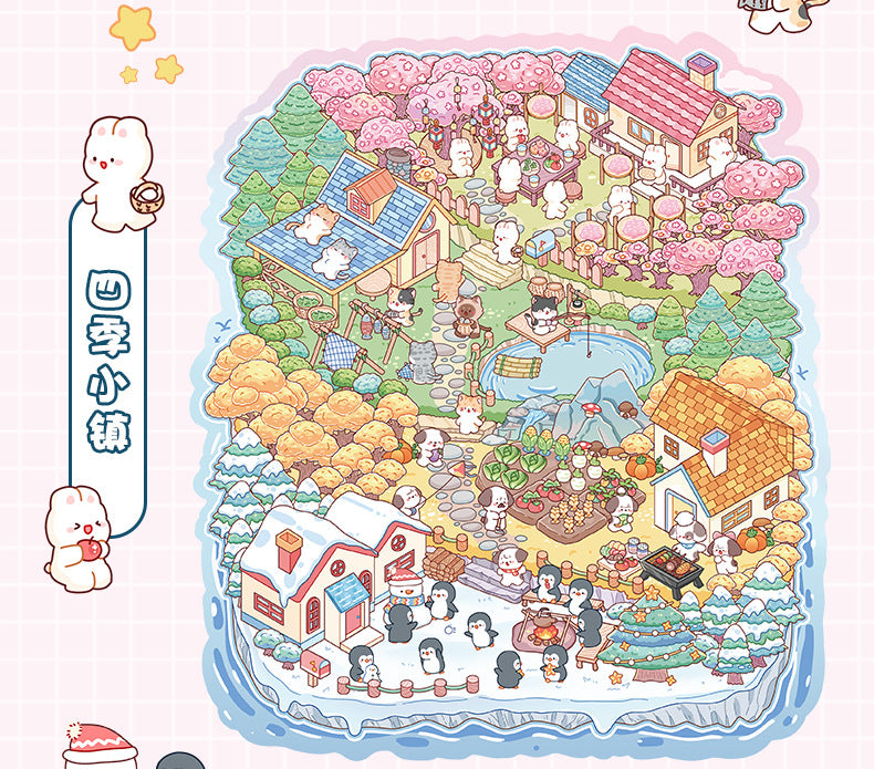 Four Seasons Town Extra Large Scenery Stickers 25.0 Creative 3D Stereo Scene Stickers Cute Miniature Scene Collage