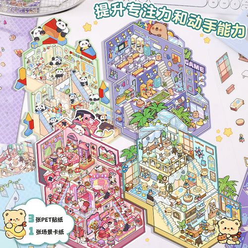 Cartoon Three-Layer Large Size Scenery Stickers Creative 3D Miniature Scene Collage Cute Stress Relief DIY Stickers