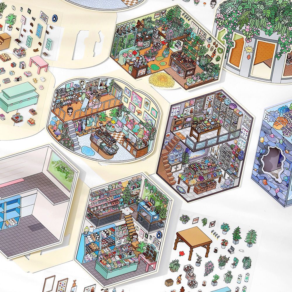 Today's Business 3D DIY Miniature Scences Sticker 18 Lovely Miniature Stickers