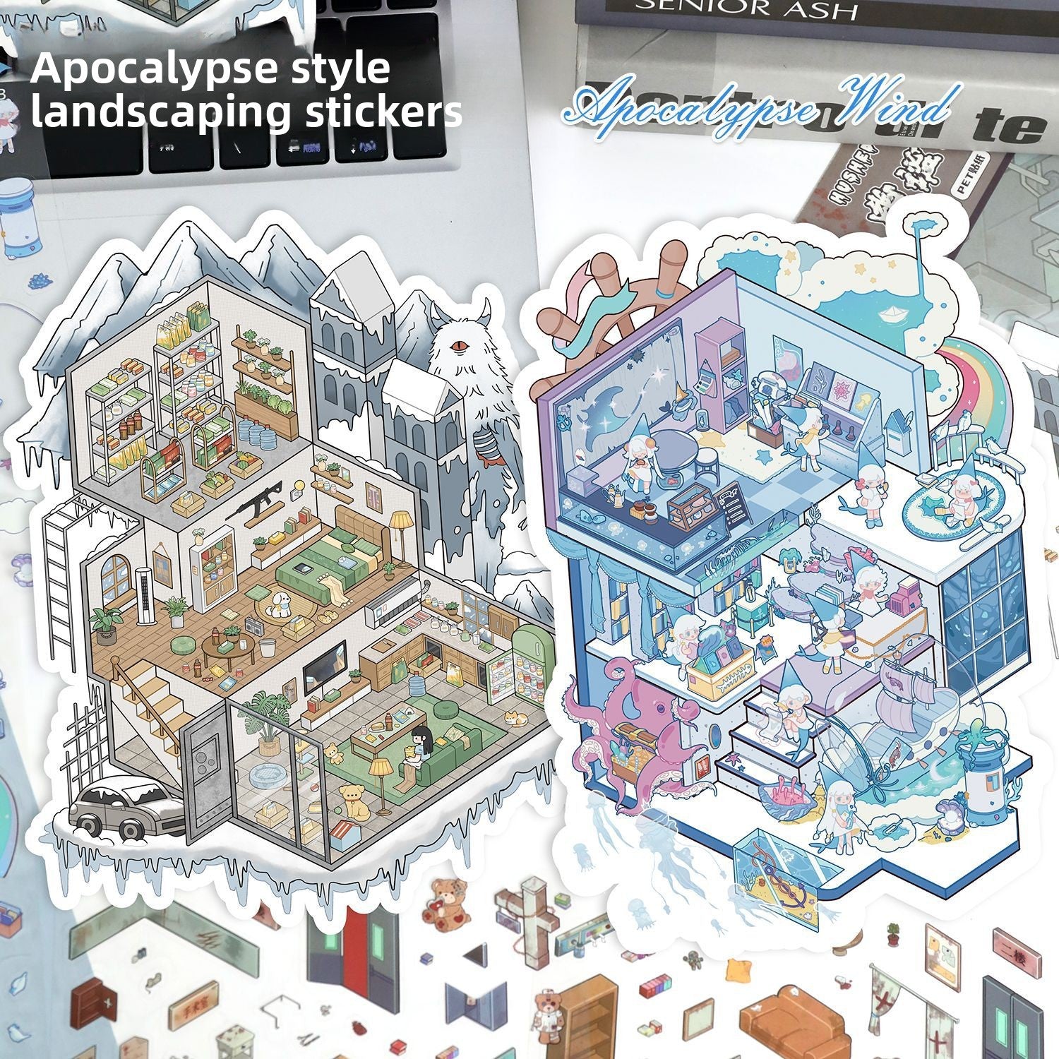 Large Scene Stickers 3D Micro Horrorr 72.0  Scene Stickers DIY Stress Relief Journal Stickers