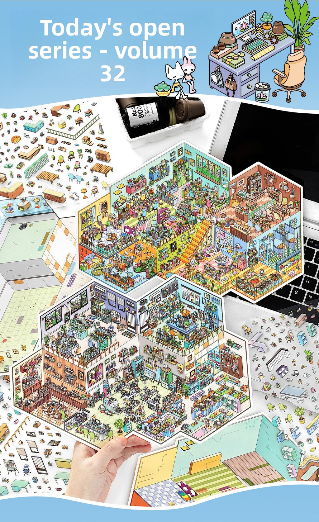 Today's Business Extra Large 3D DIY Miniature Scences Sticker 32 Lovely Miniature Stickers