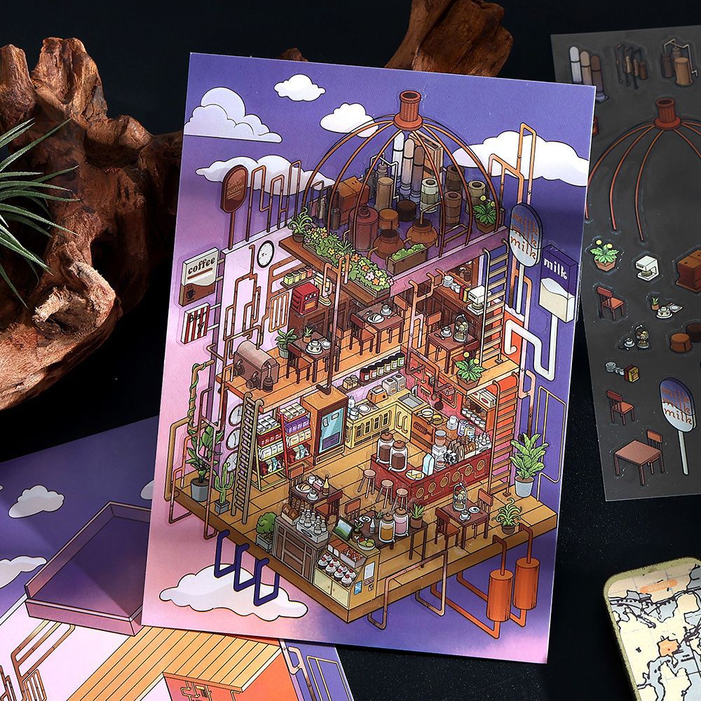 Today's Business 3D DIY Miniature Scences Sticker 16 Lovely Miniature Stickers