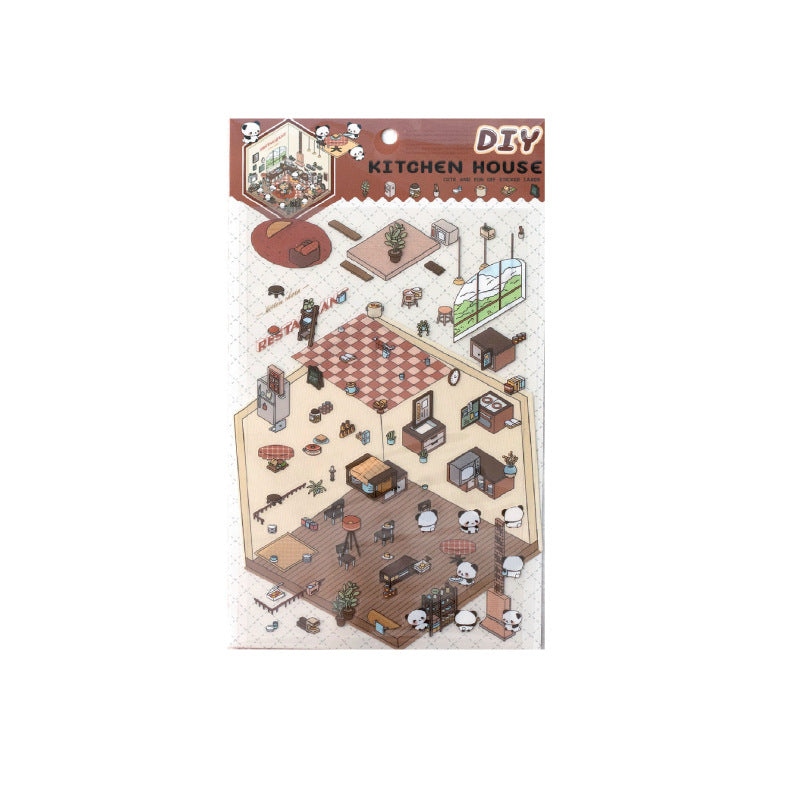 Panda 3D House Miniature Cute Scenery Collage Paper Stickers