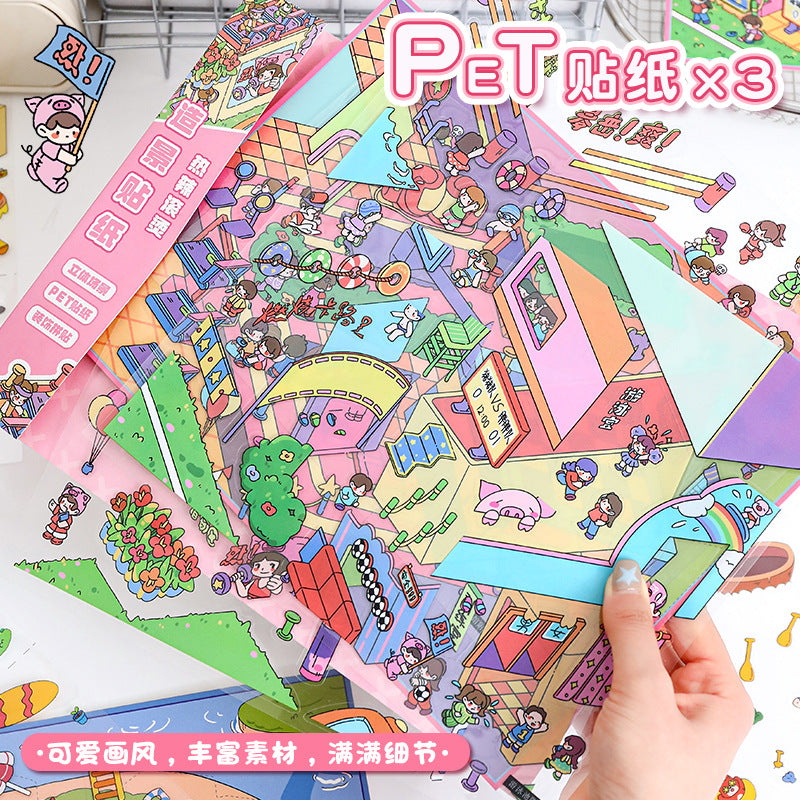 Cute 3D Miniature Scene Stickers 38.0 Large Size Stackable Stress Relief Stickers for Journaling