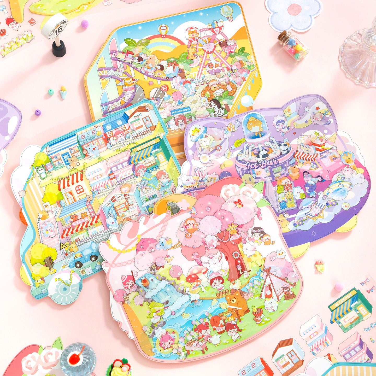 Sparkling Fun Large Size Scenery Stickers Cartoon Cute DIY Miniature 3D Scene Stickers