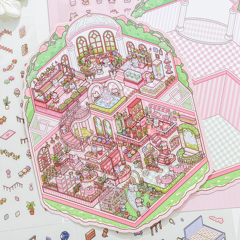 Zoo Small Class Meow Series 3D Miniature Scene Stickers