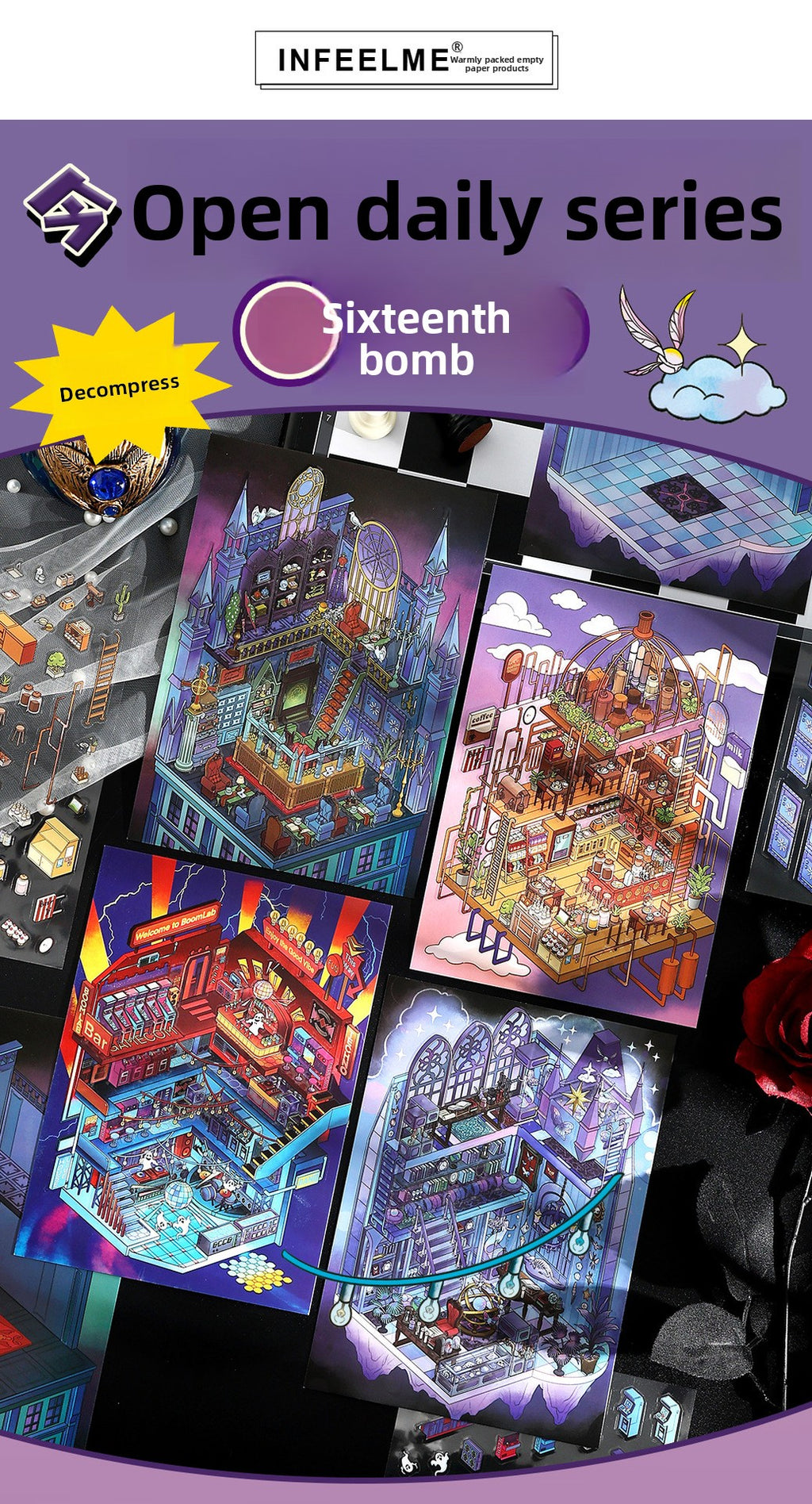 Today's Business 3D DIY Miniature Scences Sticker 16 Lovely Miniature Stickers