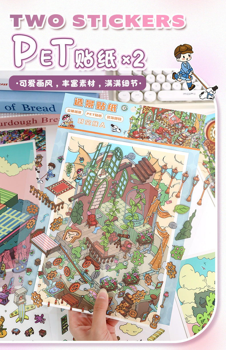 Large 69.0 Scene Stickers 3D House Stickers DIY Stress Relief Journal Stickers