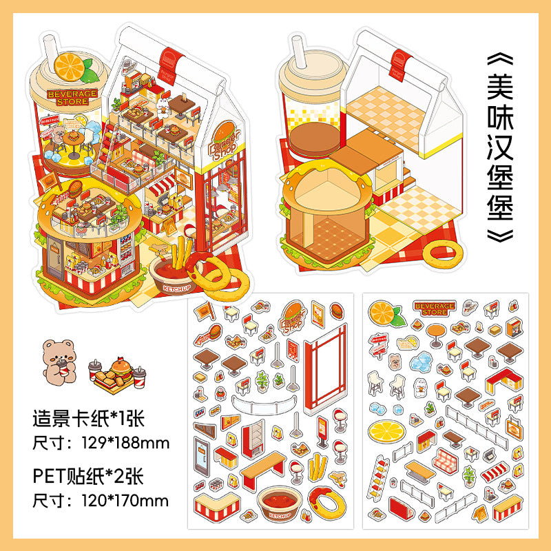 Today's Business 3D DIY Miniature Scences Sticker 12 Lovely Miniature Stickers