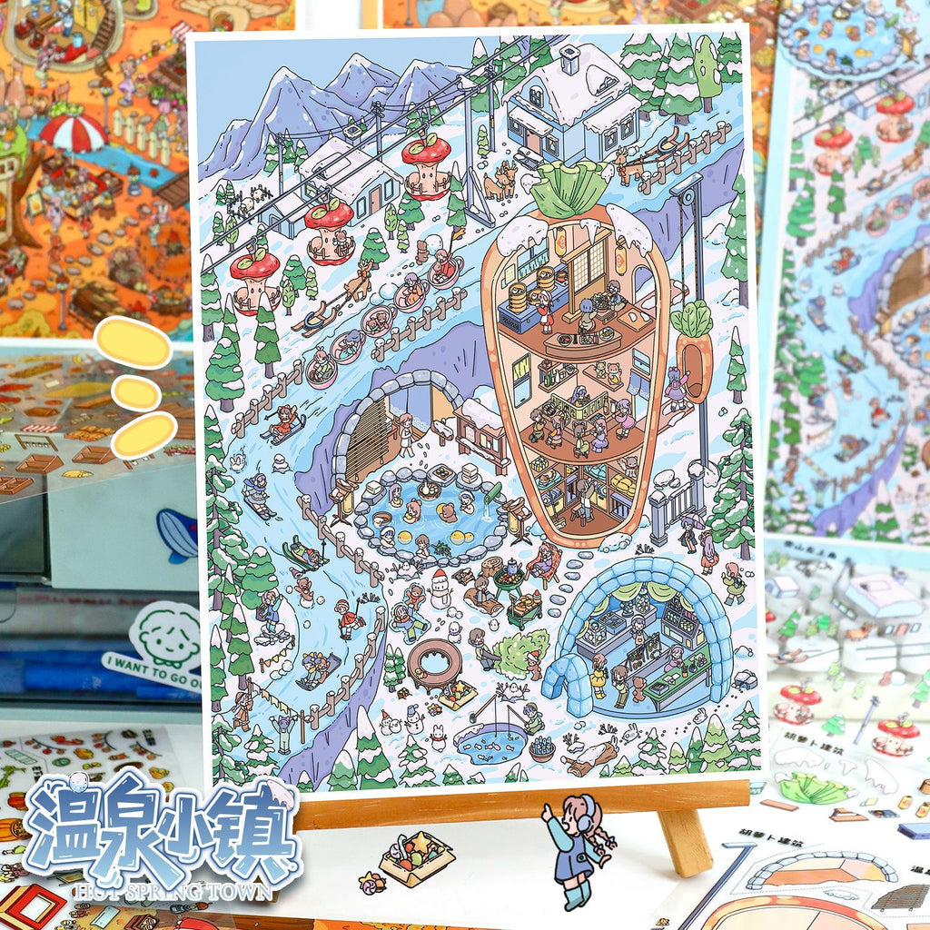 Autumn Winter Small Town Series Special Oil Stickers 104.0 Scenery Stickers Cute Miniature Scene Stickers Journal DIY