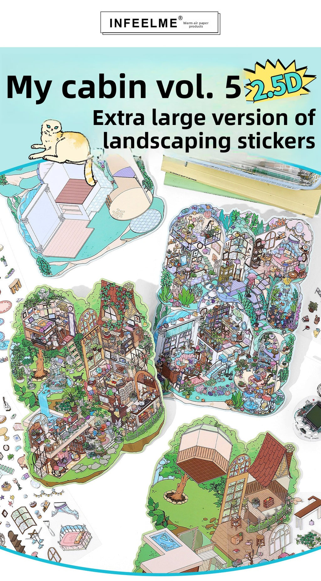 My Little House 3D DIY Miniature Scences Sticker 5 cute Miniature Stickers