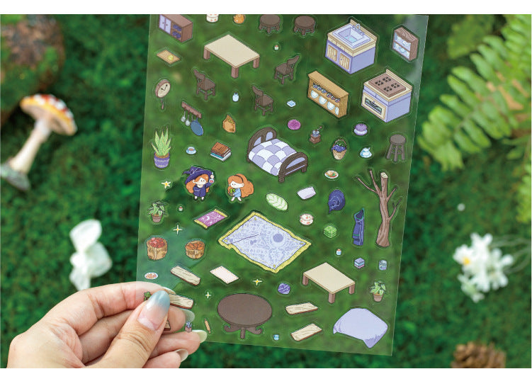 Vintage Fairy Tale Scene Stickers 3D l Cottage DIY Journal Puzzle Stickers