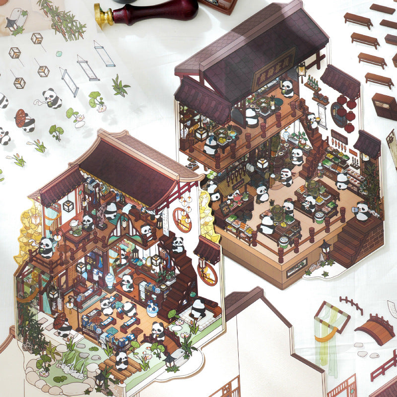 Fun Chinese Style 3 Miniature Two-story Landscape Stickers Visual 3D Stacked House