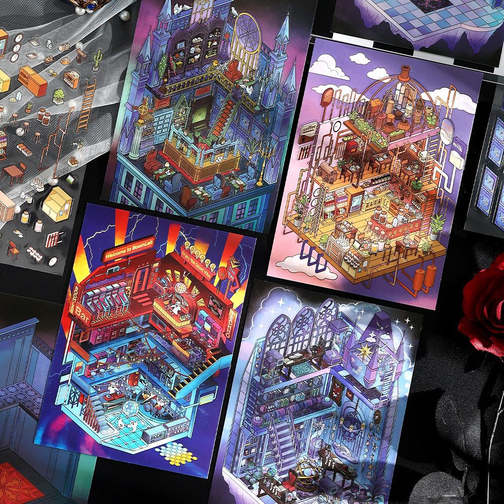 Today's Business 3D DIY Miniature Scences Sticker 16 Lovely Miniature Stickers