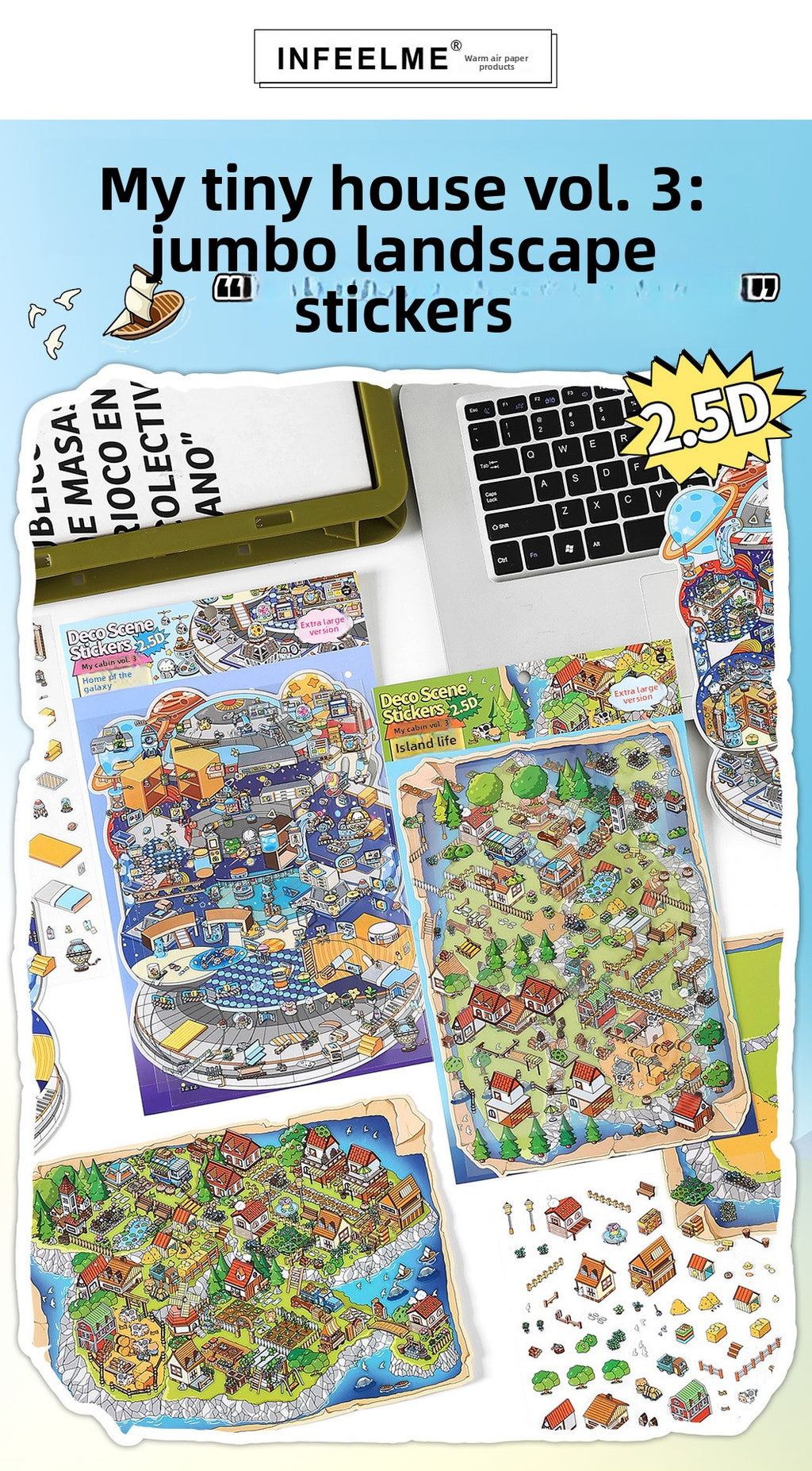 Large Size Landscaping Stickers My Little House 3D DIY Miniature Scences Sticker 3 Cute Miniature Stickers