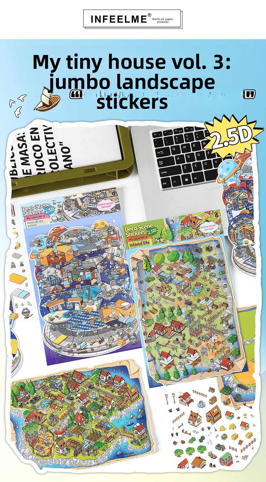 Large Size Landscaping Stickers My Little House 3D DIY Miniature Scences Sticker 3 Cute Miniature Stickers