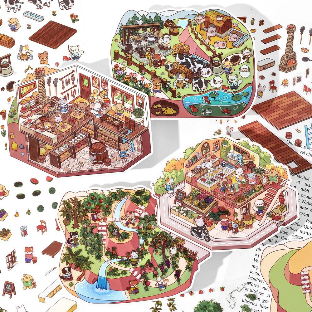 Today's Business 3D DIY Miniature Scences Sticker 3 Lovely Miniature Stickers