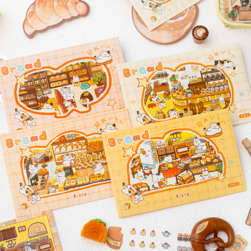 Little Cat Bakery Workshop Series Cartoon Cute Pet Scenery Handmade Journal DIY Decoration Stickers