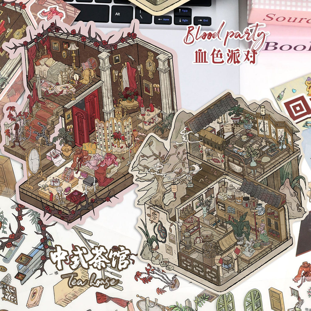 Scenery Stickers Retro Scene 90.0 3D Miniature House Miniature Scene Collage Journal Stickers