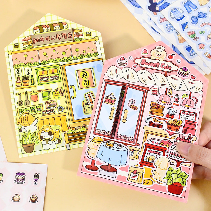 Landscape Street Scene Mechanism Stickers New Cute Scene Stickers High-Value Girl Stress Relief DIY