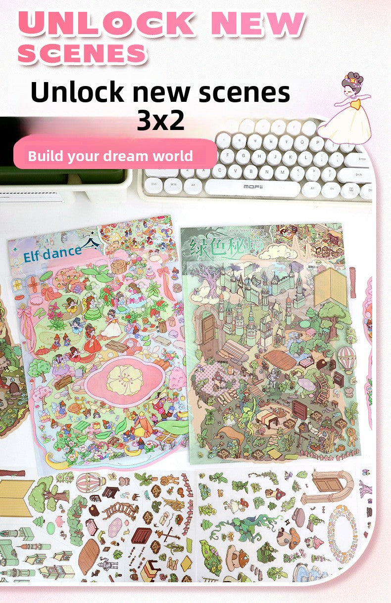 Large 97.0 Scrapbook Stickers Handmade Stress Relief Stickers Miniature Scene Collage 3D Scene Stickers