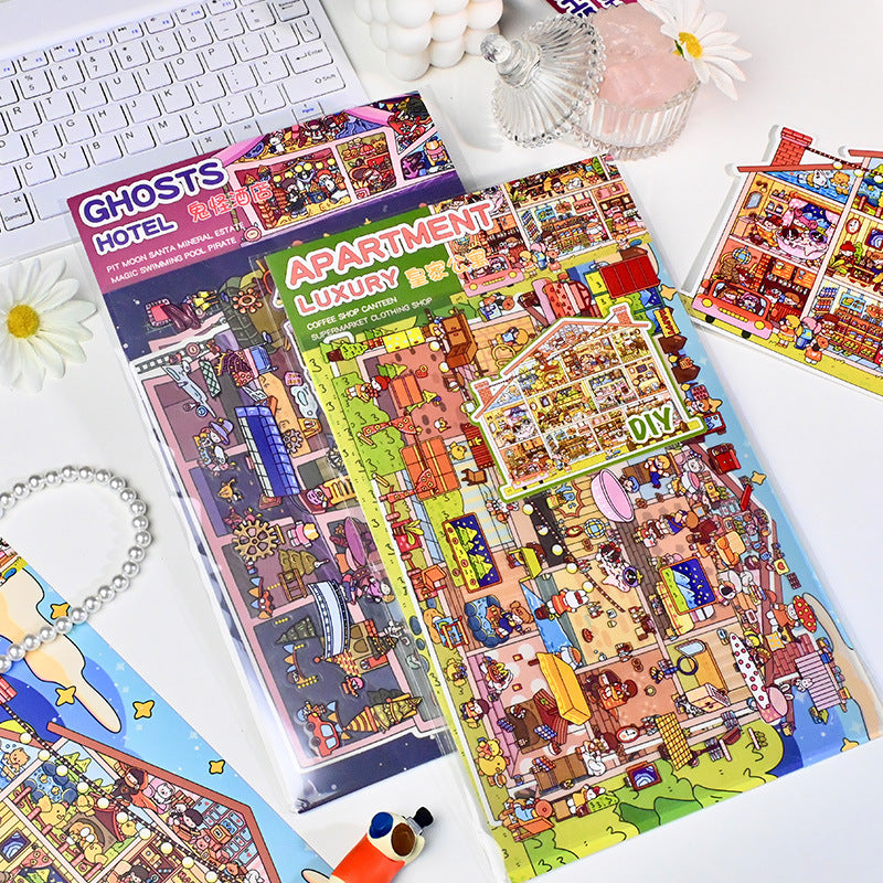 Large Edition 8.0 Scenery 3D Mini House Stickers Stress Relief Stickers 2.5D Scenery DIY Stickers