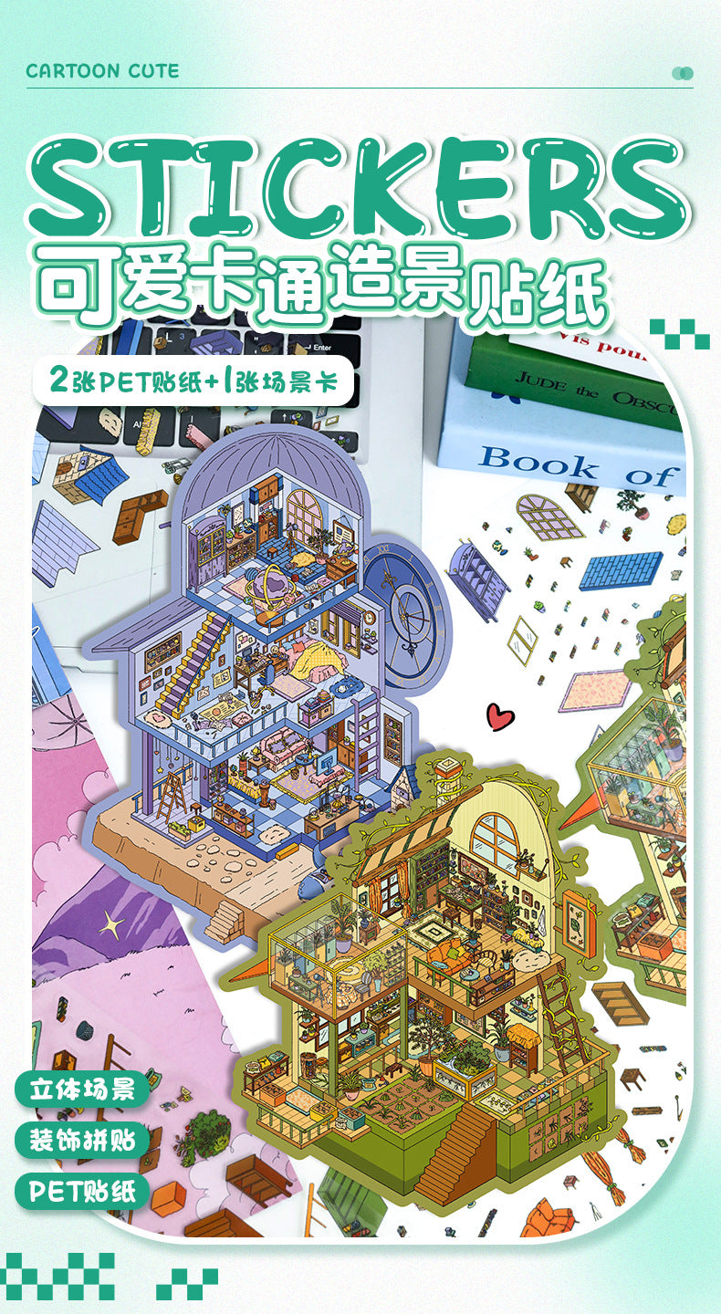 3D Miniature House Scene Stickers for Decoration 51.0 Stress Relief and Journaling
