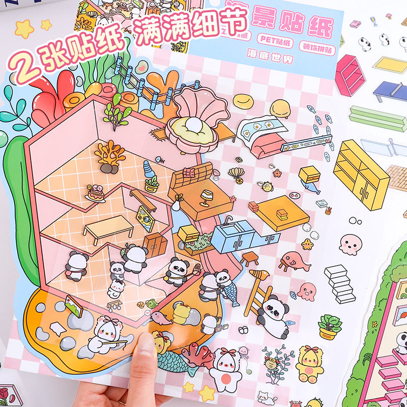 Scenery Stickers Cartoon Miniature Scenes 21.0 Collage Cute Stacked 3D Journal Decoration Stickers
