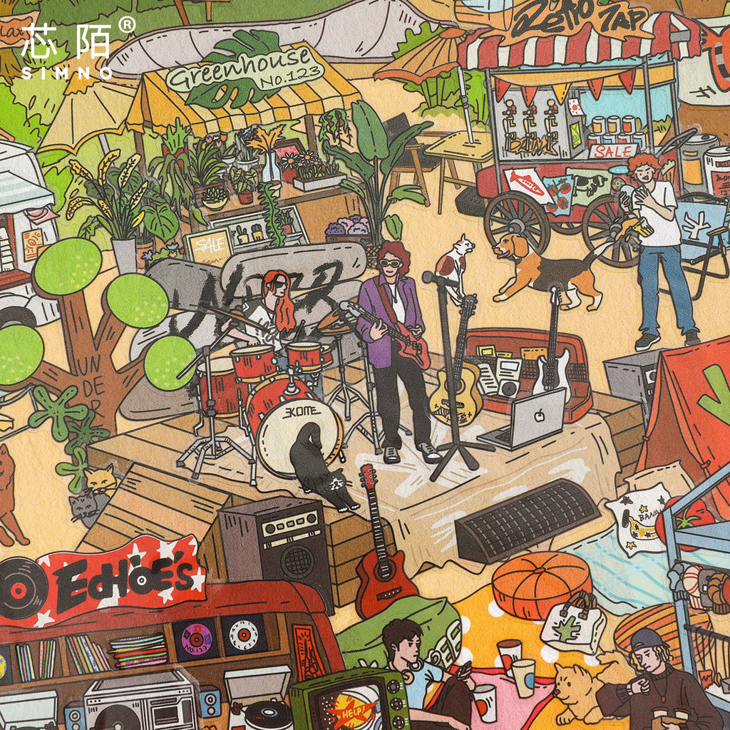 Retro American Afternoon Park DIY Landscaping Miniature 3D Scene  Stickers