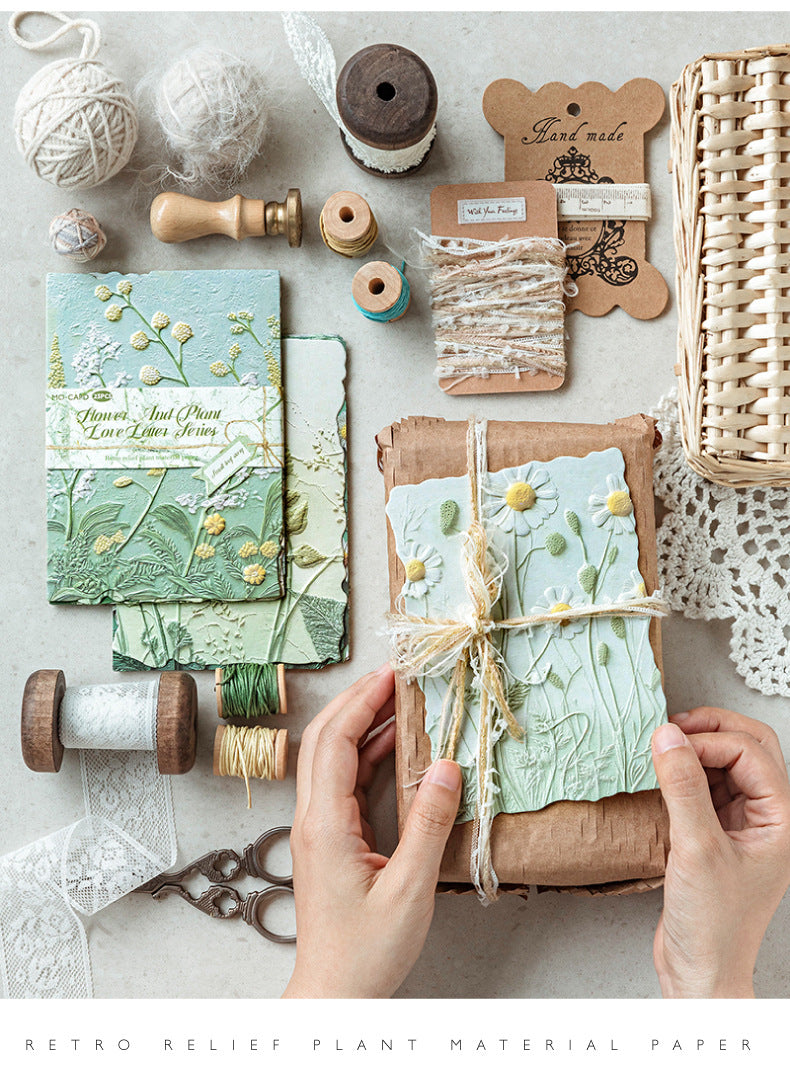 Vintage Embossed Plant Material Paper Floral Journal DIY Background Paper