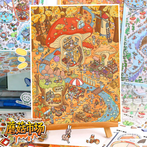 Autumn Winter Small Town Series Special Oil Stickers 104.0 Scenery Stickers Cute Miniature Scene Stickers Journal DIY