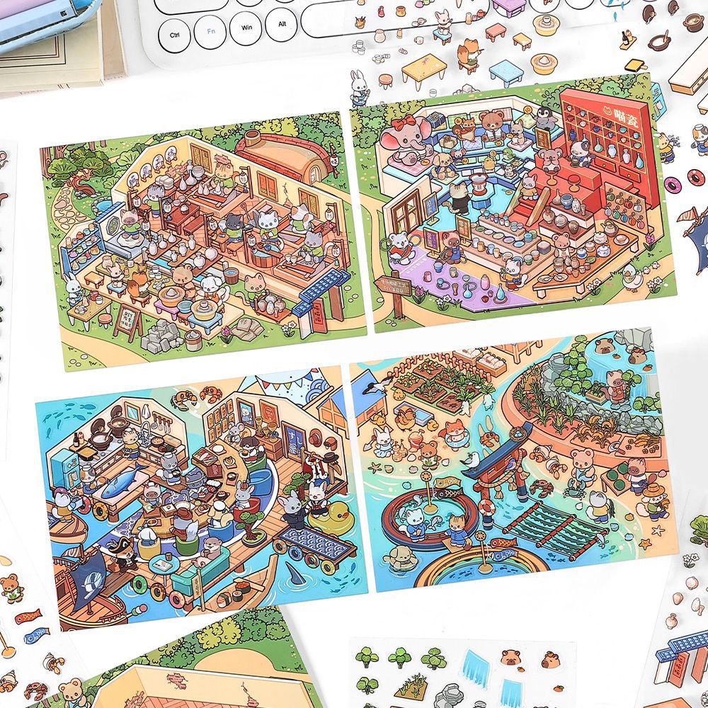 Today's Business 3D DIY Miniature Scences Sticker 8 Lovely Miniature Stickers