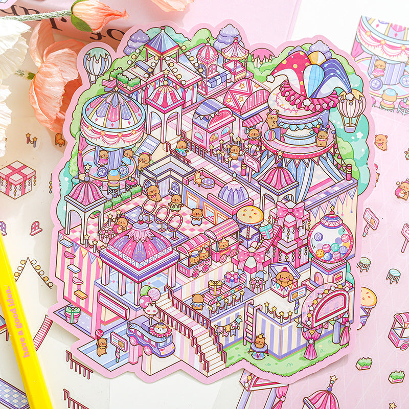 Miniature Scenery Stickers Kapibara Series 3D DIY Stacked House Journal Stickers