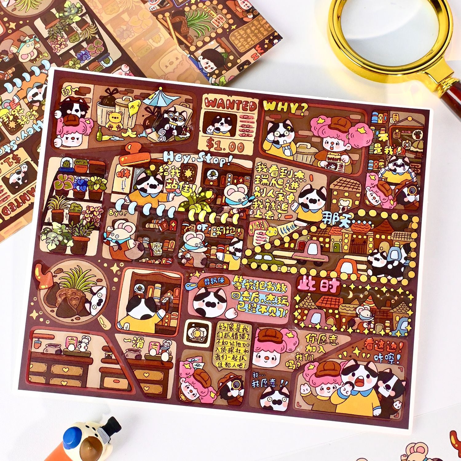 Large Edition 13.0 Pibao Village Detective Series Scene Decoration Stickers DIY 3D Stickers