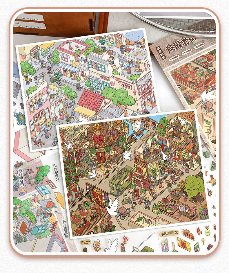 Scenery Stickers Retro Street Scene Series 113.0 Scene Stickers 3D Miniature Scene Journal Stickers