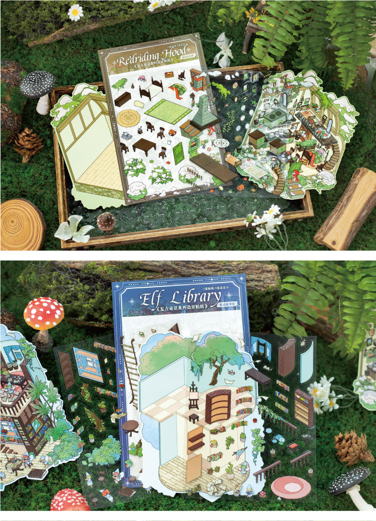 Vintage Fairy Tale Scene Stickers 3D l Cottage DIY Journal Puzzle Stickers