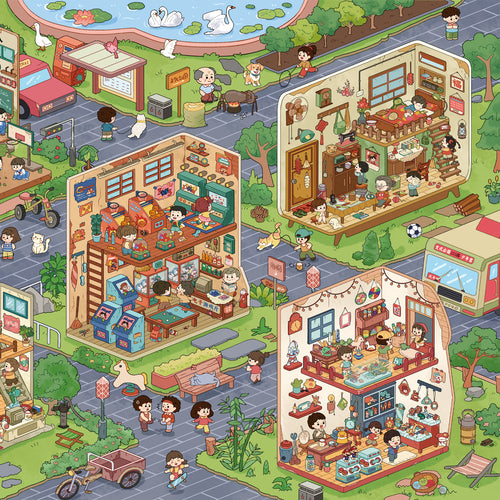 Extra Large Version 1.0 Childhood Town Series Scenery Stickers 3D Stickers Cute DIY Stress Relief Scene Stickers