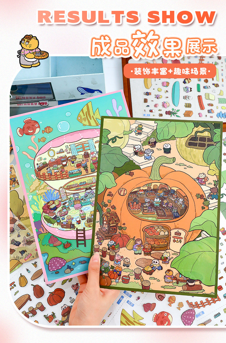 Cute Scene Stickers 56.0 Collage Large 3D Miniature Scene Stickers for Journaling