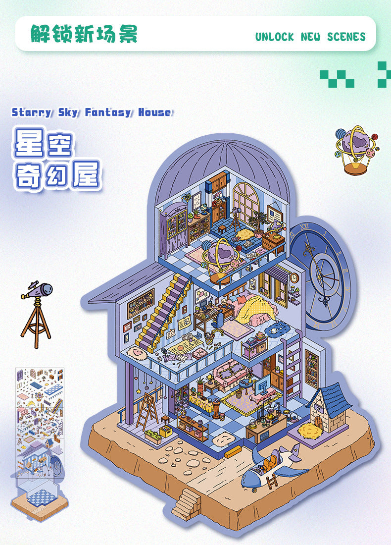 3D Miniature House Scene Stickers for Decoration 51.0 Stress Relief and Journaling