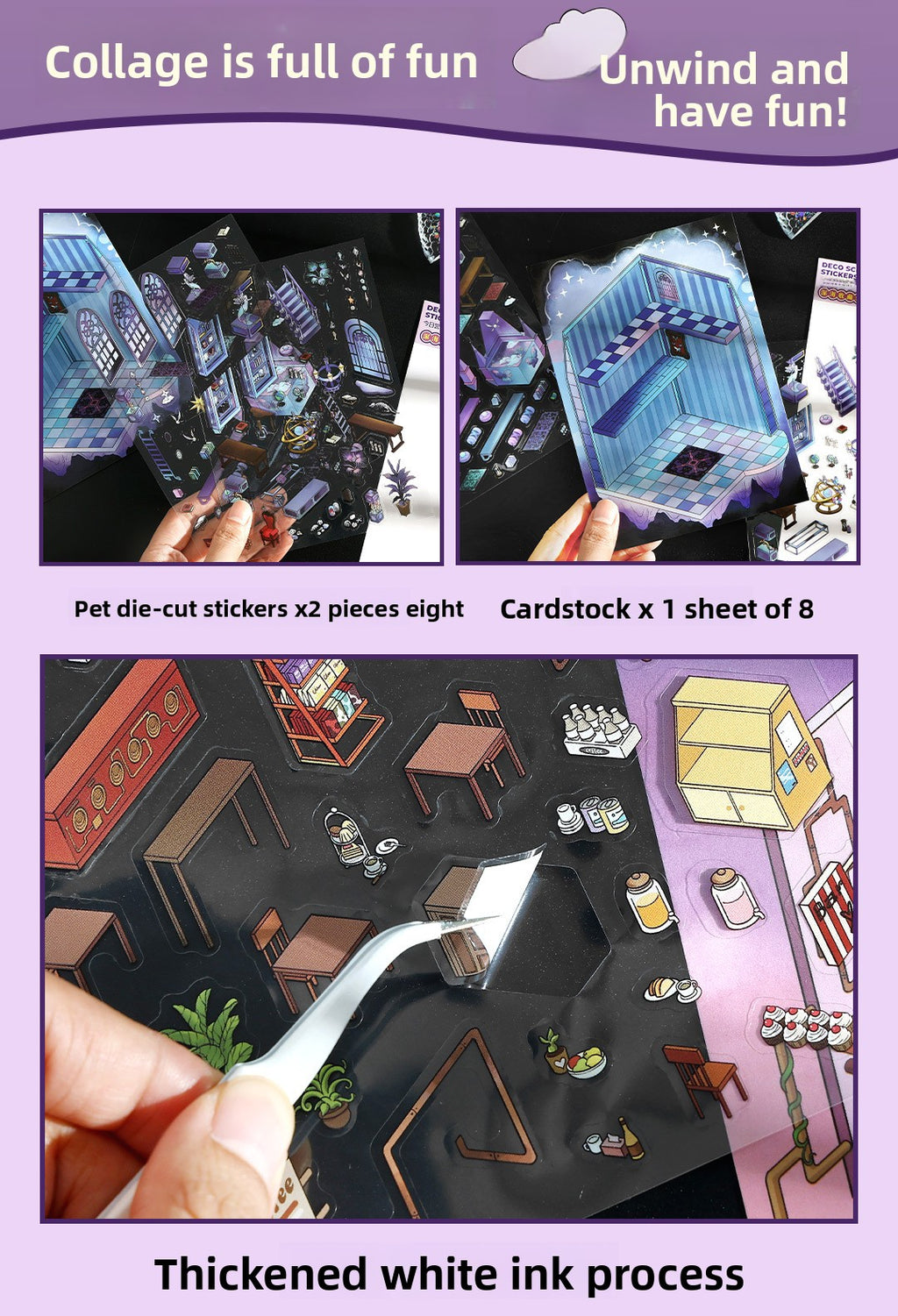 Today's Business 3D DIY Miniature Scences Sticker 16 Lovely Miniature Stickers