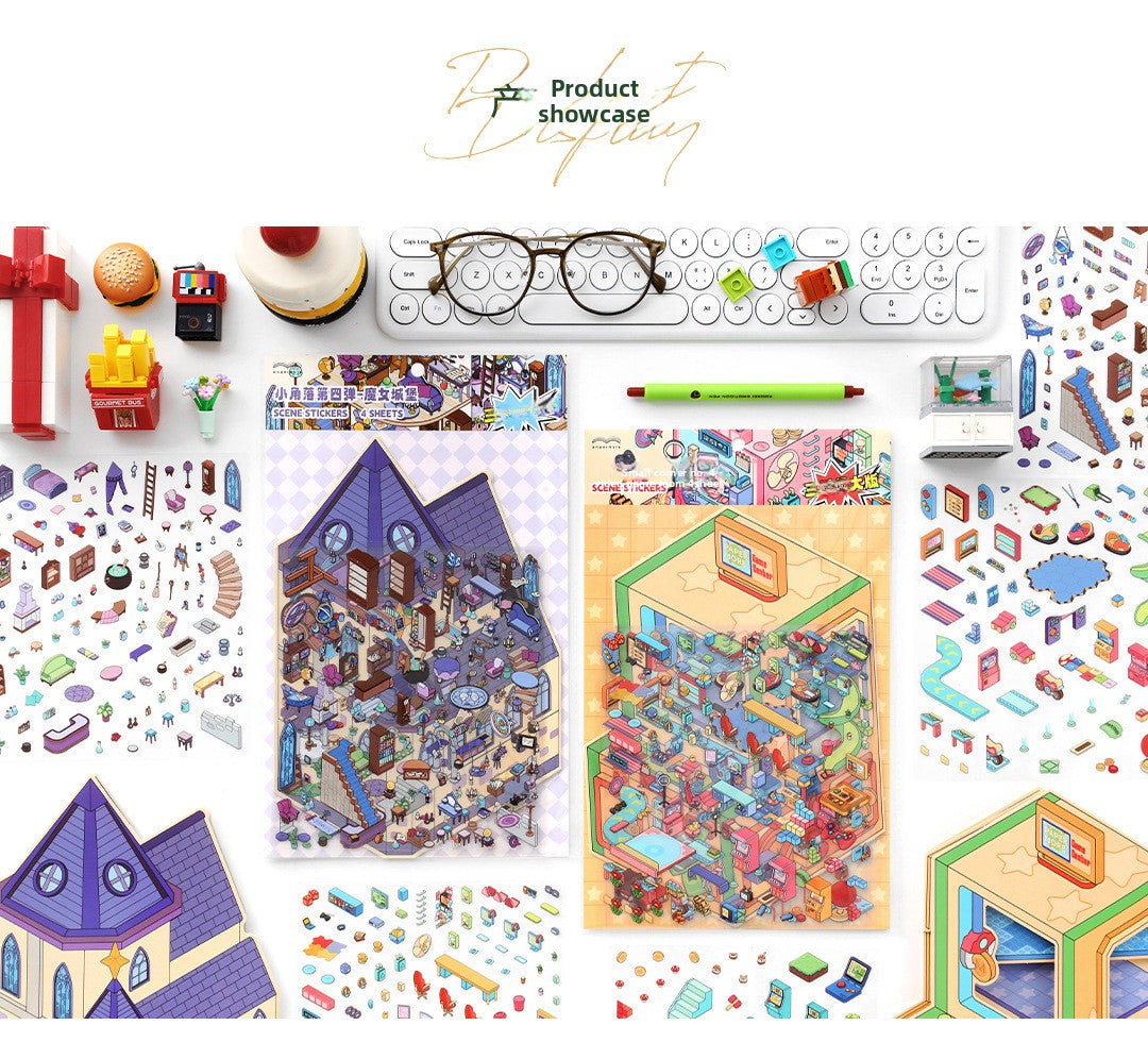 Small Corner 4 Miniature Landscape Stickers Creative Stress Relief Scene Stickers