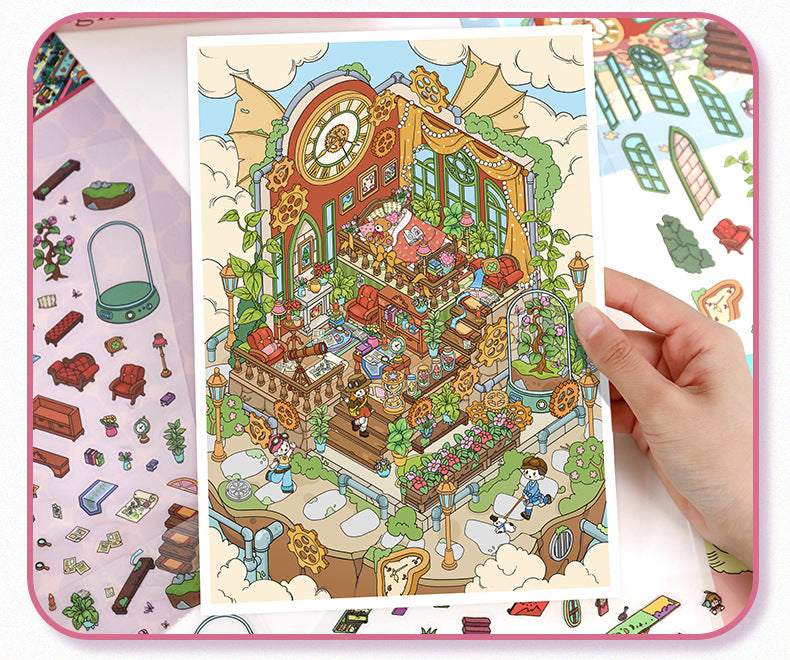 Large 69.0 Scene Stickers 3D House Stickers DIY Stress Relief Journal Stickers