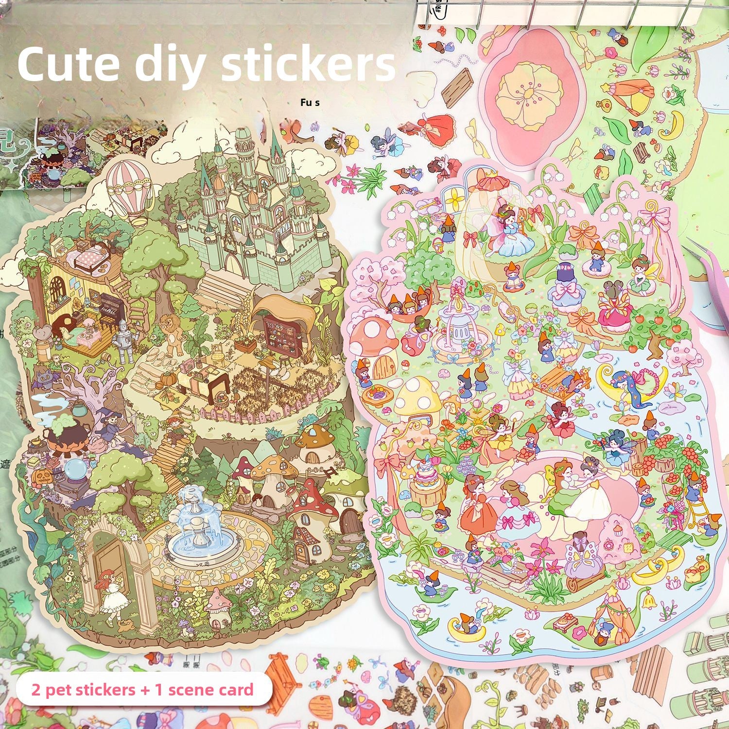 Large 97.0 Scrapbook Stickers Handmade Stress Relief Stickers Miniature Scene Collage 3D Scene Stickers