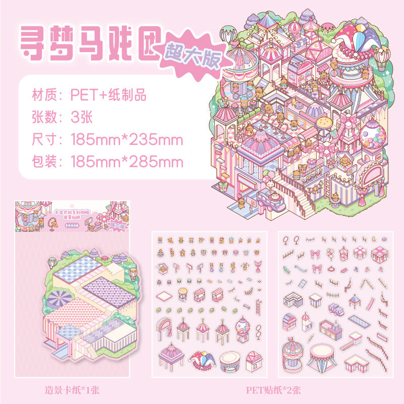 Miniature Scenery Stickers Kapibara Series 3D DIY Stacked House Journal Stickers