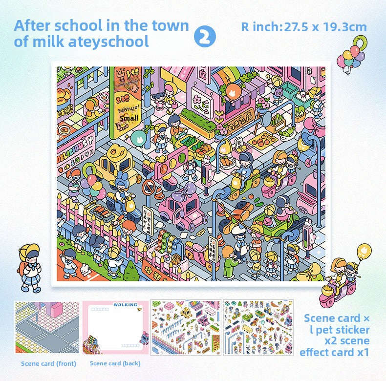 Scenery Stickers Milk Town Scene 96.0 Journal Stickers Stress Relief Stickers 3D Miniature Scene