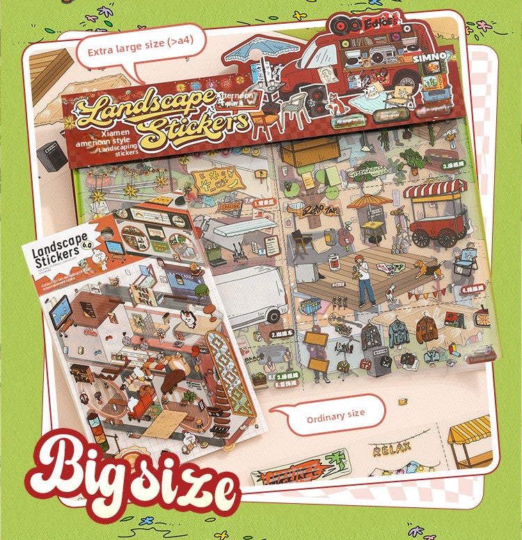 Retro American Afternoon Park DIY Landscaping Miniature 3D Scene  Stickers