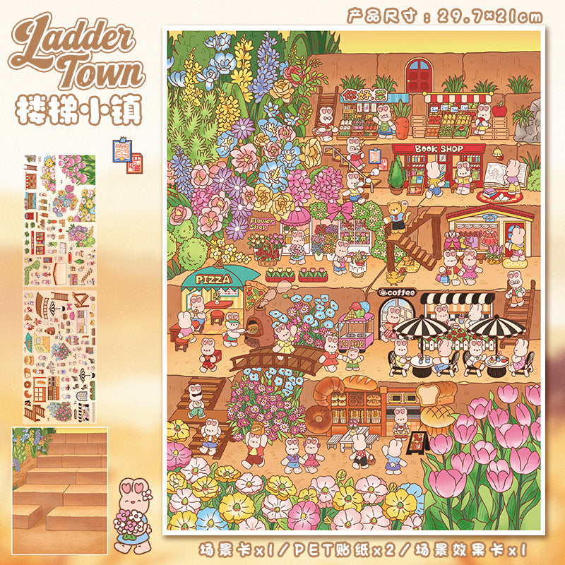 Large Special Oil Scene Stickers 108.0 Stickers 3D Miniature House Miniature Scene Journal Stickers