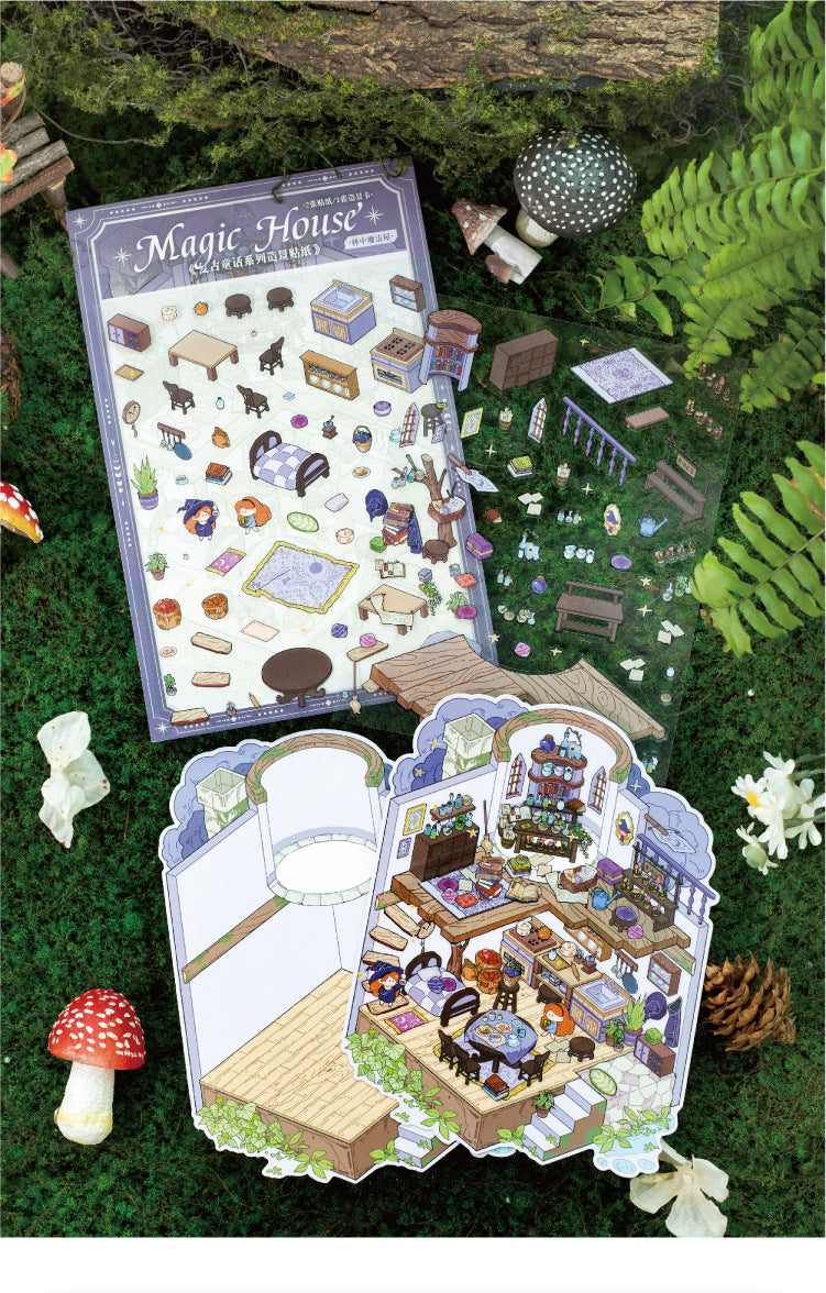 Vintage Fairy Tale Scene Stickers 3D l Cottage DIY Journal Puzzle Stickers